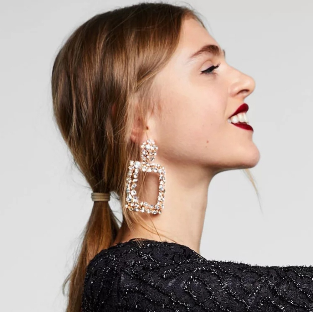 Square Crystal Earrings Chandelier Earrings - Picture 5 of 7